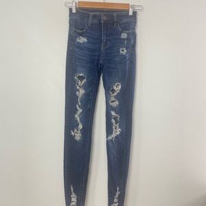American Eagle Outfitters Women's Ripped Dark Blue Skinny Jeans